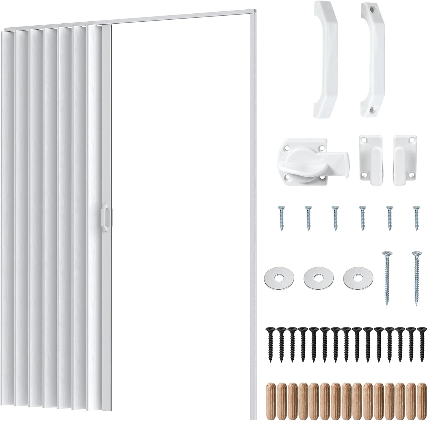60" x 80" Accordion Doors Interior, PVC Accordion Folding Door for Doorway, Include Door, Mounting Hardware and Handle, for Closet Bathroom Basement, White