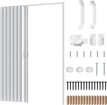 60" x 80" Accordion Doors Interior, PVC Accordion Folding Door for Doorway, Include Door, Mounting Hardware and Handle, for Closet Bathroom Basement, White