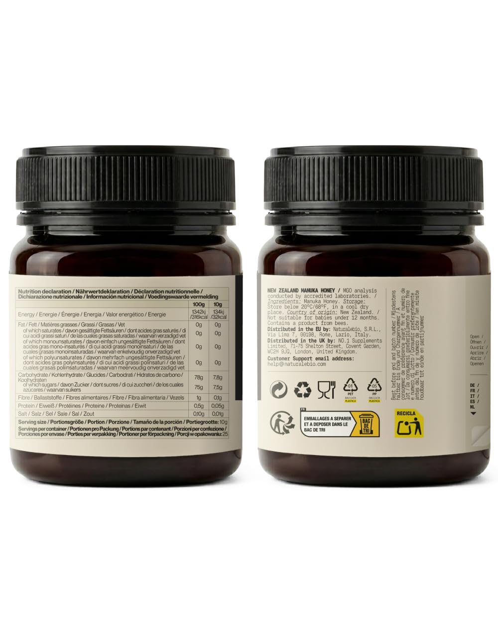 NaturalePiù Miel de Manuka 800+ MGO - 250g Brut et Bio de Nouvelle-Zélande - Miel cicatrisant monofloral - Pour Thé, Smoothies et Pâtisserie - Pur et Actif - Méthylglyoxal Certifié en Laboratoire