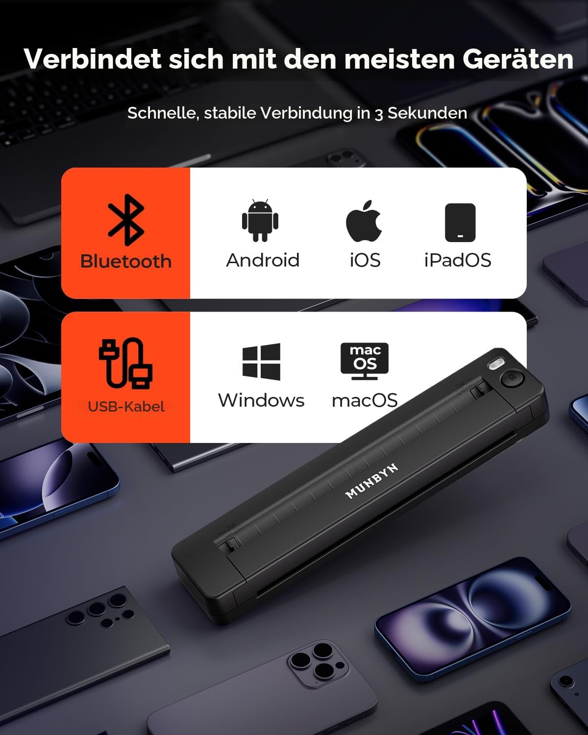 MUNBYN Tattoo Drucker Bluetooth, Stencil Drucker Tattoo Printer, Haut Tattoodrucker Thermodrucker für Anfänger, für Android iOS Mac Windows, mit 20 Blatt Transferpapier, ITP06, Schwarz