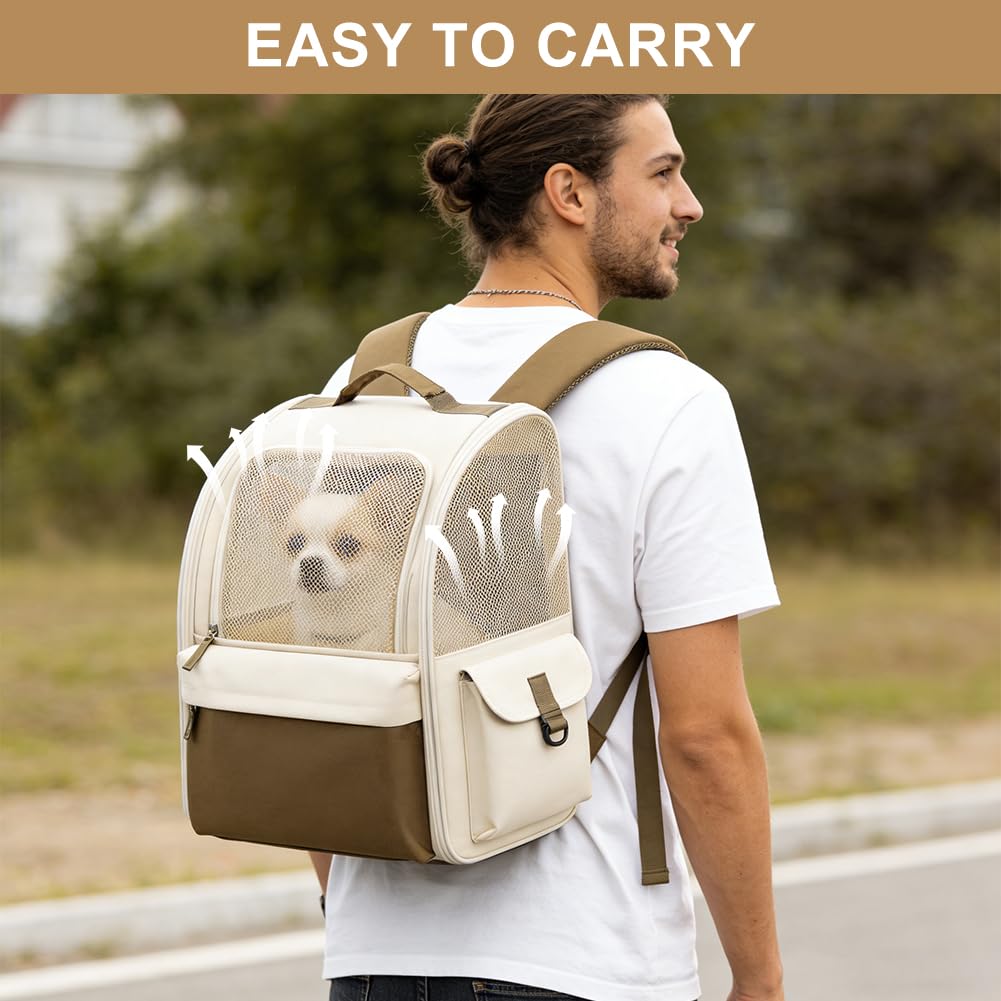 Haustier-Rucksack für Hunde & Katzen bis 15 kg – Ergonomischer Hunderucksack mit Netzfenster, formstabiler Katzenrucksack wasserdicht, komfortable Katzentransportbox für Wandern & Reisen