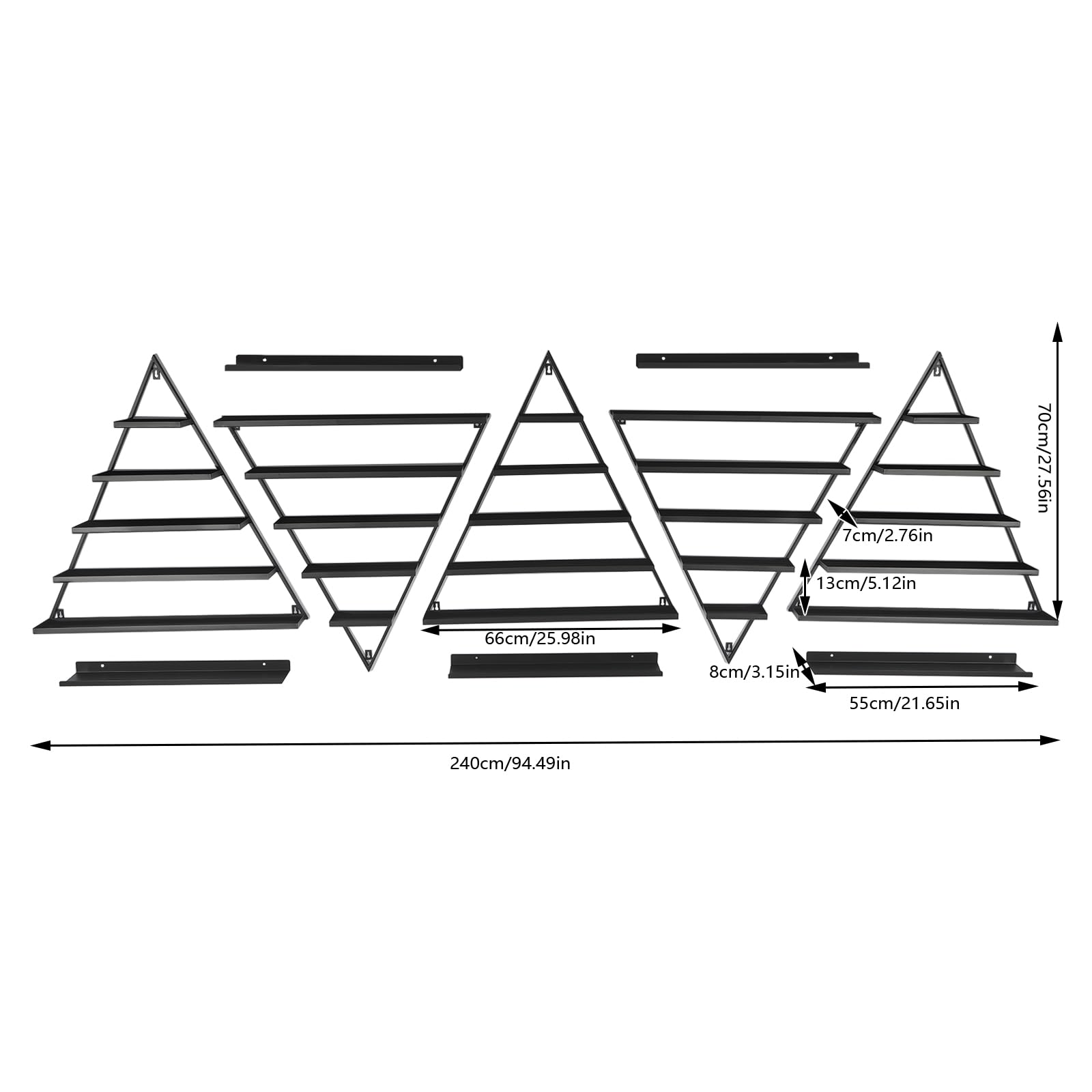 10 Stück Dreieckiges Nagellackregal, 5 Etagen Metal Nagellack-Wandregal, Wandmontiert Nagellack Kosmetik Display-Ständer für Geschäfte, Nagelstudios, Beauty-Shops (Schwarz)