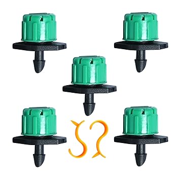 VAYAL IRRIGATIONS Adjustable Dripper 0-70 LPH | 360 Degree | 8 Drip Holes | Green & Black | Pack of : (100)