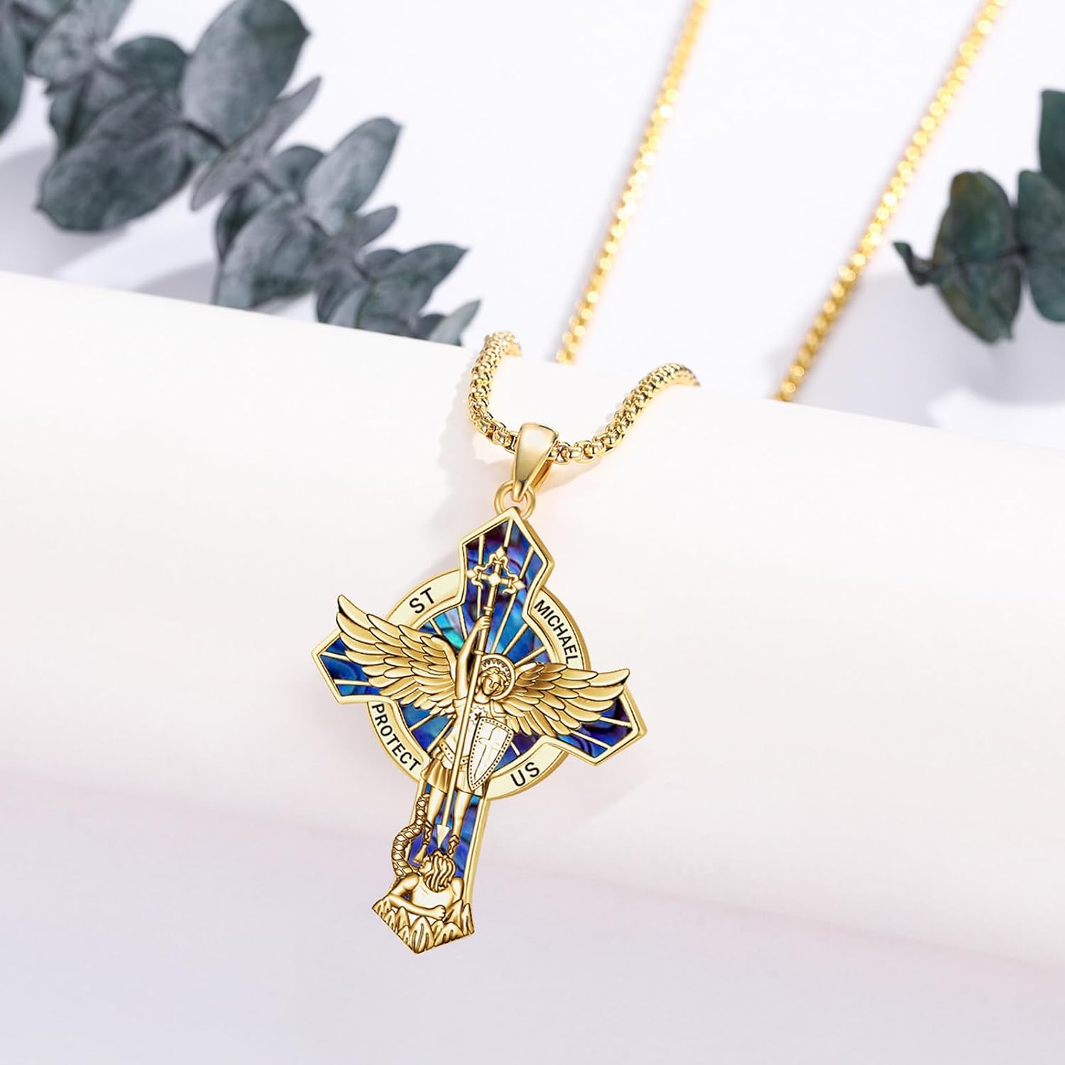 Eusense St Michael Necklace for Men Women Gold Sterling Silver 925 Saint Christopher Pendant Virgin Mary Miraculous Medalla de Praying Hand San Benito Benedict Jewelry