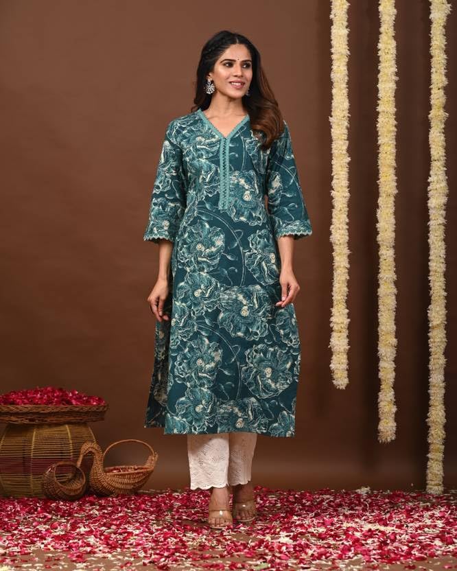 Image of FIRSTRAIN Women Cotton Straight Printed Kurti | Soft Breathable Kurta for Office & Casual Use | | Trendy Festive & Regular Wear Cotton Kurti