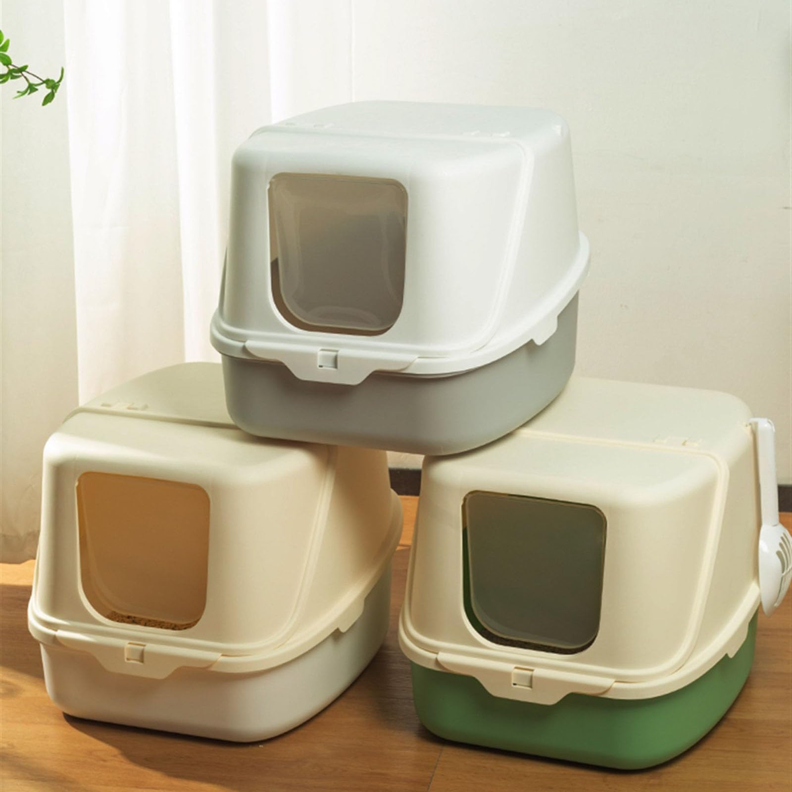 Exclusivo para Gatos y Perros Bandeja de Arena for Gatos con Capucha, Caja plástico Cerrada for, for Solapa en la Puerta Delantera, Bandeja for fácil Limpieza para Interiores(Grey)