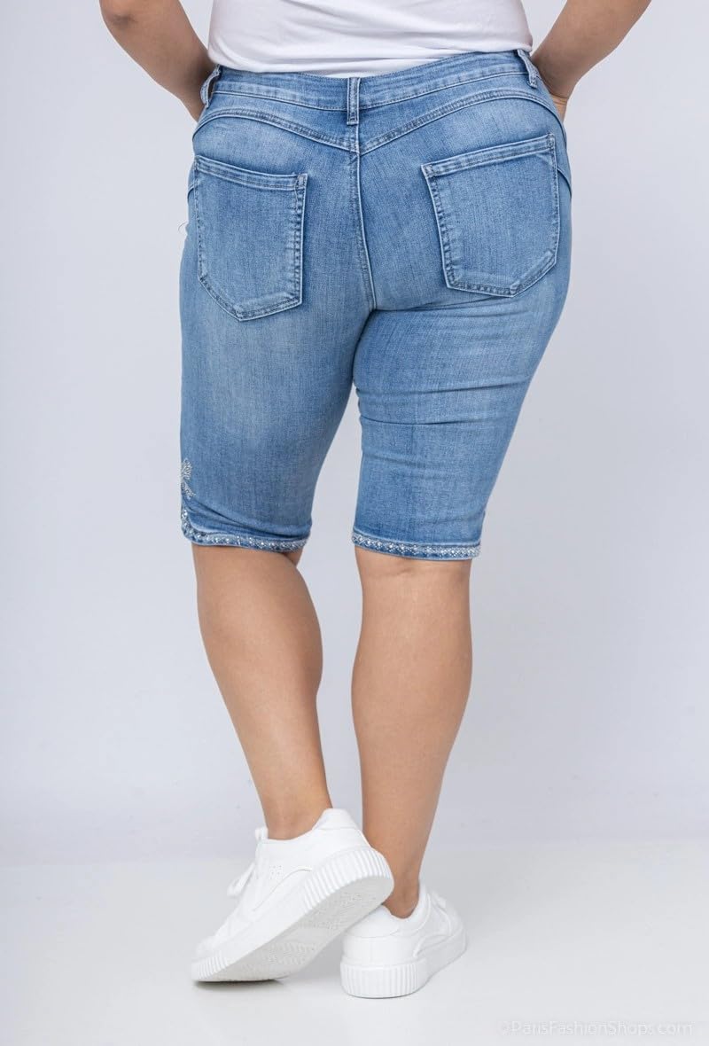 Mujer de Talla Grande Bermudas Vaqueras - Cintura Alta, Estilo Crop, Elegantes y Confortables