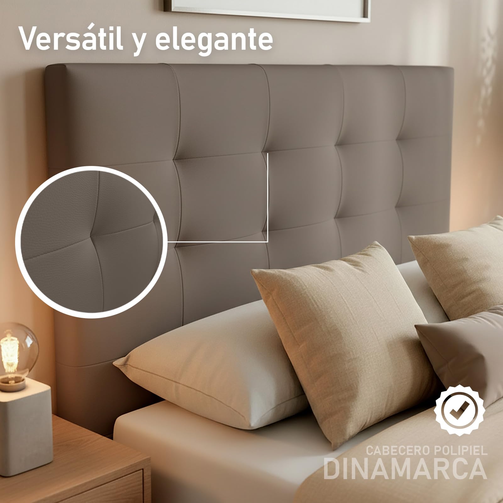 amuéblate Online, Cabecero Modelo Dinamarca Acolchado, Tapizado en Polipiel de Alta Gama, Medidas: 145 x 120 cm (para Cama de 135 y 140) Gris