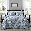 NEWLAKE Cotton Bedspread Quilt Sets-Reversible Patchwork Coverlet Set, European Grey Floral Pattern, King Size