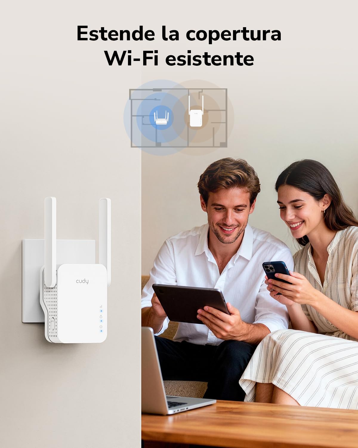 Cudy RE300 N300 - Estensore di Gamma WiFi, Amplificatore di Segnale da 300 Mbps 2.4 GHz con Porta Ethernet, Estensore WiFi a Maglia con Pulsante WPS, Ripetitore Plug and Play, Compatibile con Modalità