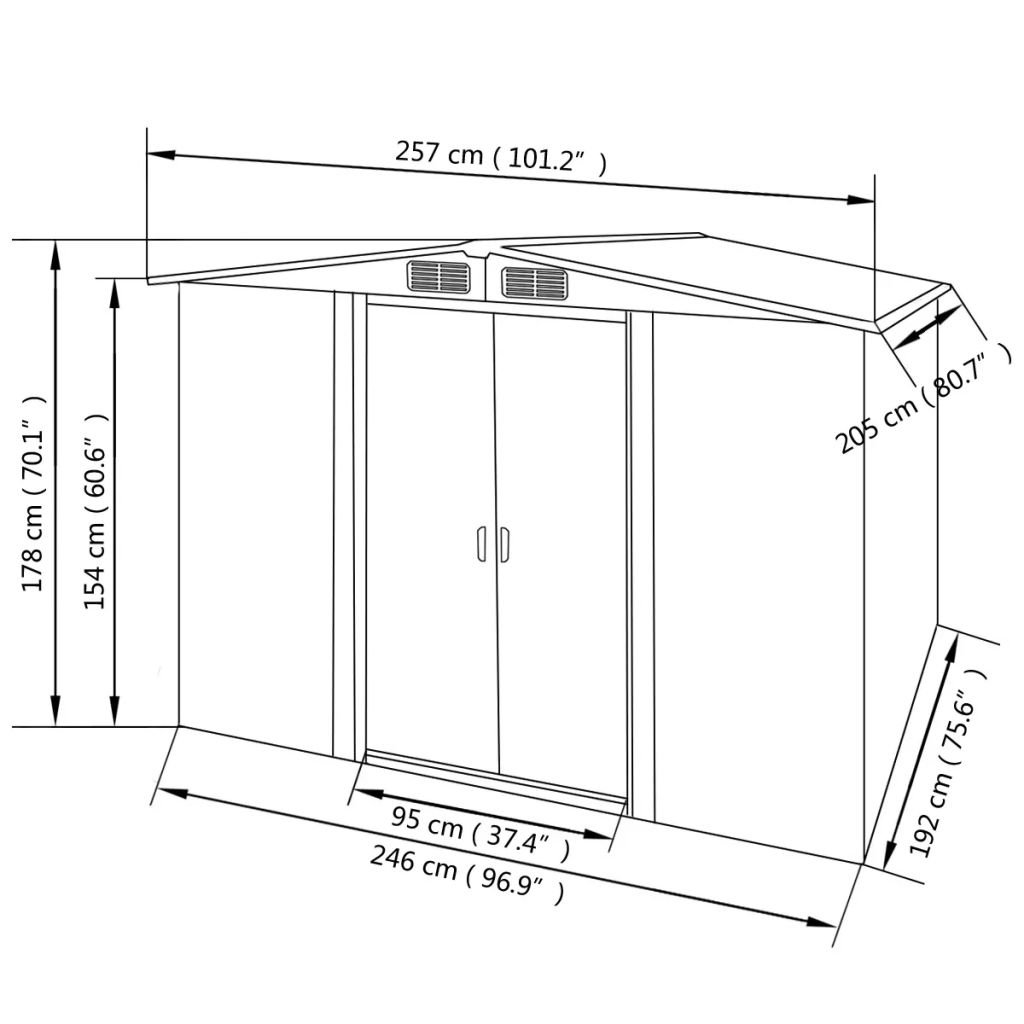 tidyard Gerätehaus Metall Gartenschuppen Ger?teschuppen Gartenhaus Verzinkter Stahl zur Aufbewahrung 4 Entlüftungs?ffnung 257 x 205 x 178 cm Grün