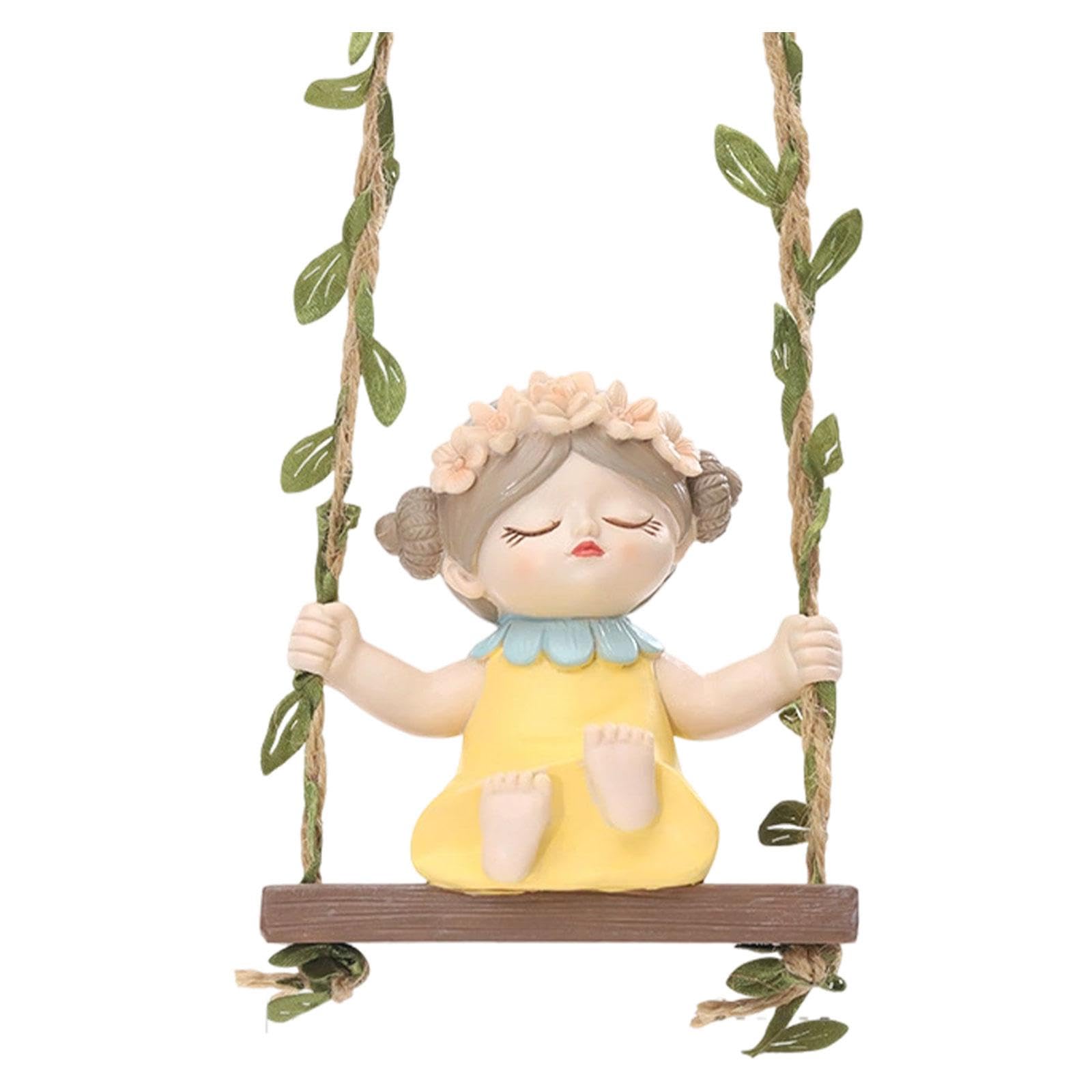 Décoration de jardin fille balançoire extérieure jaune pour pelouse