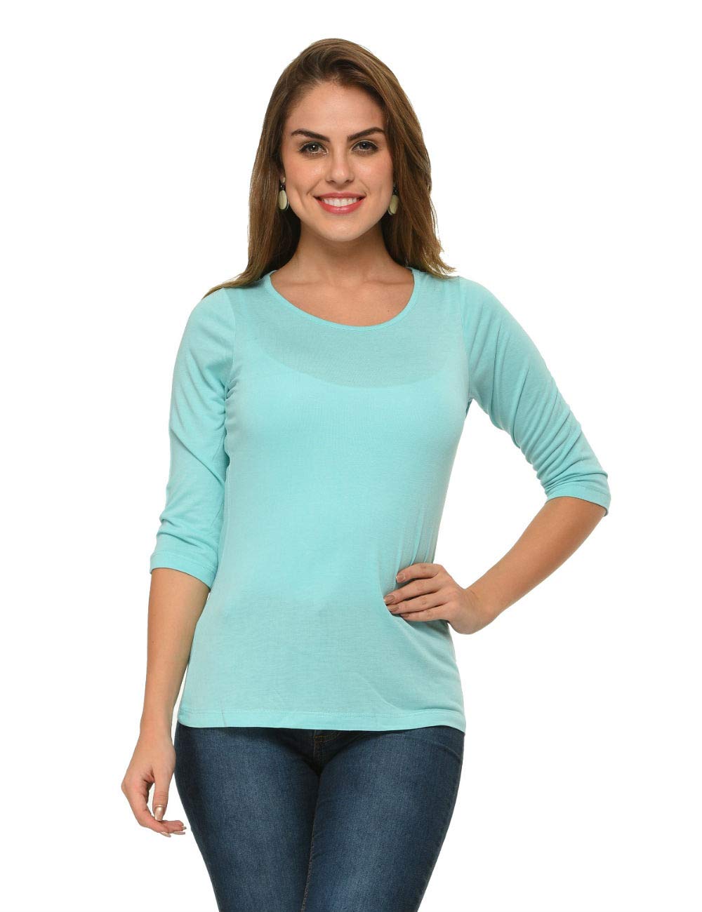 frenchtrendz Women's Viscose Bateu Neck 3/4 Sleeve Regular Fit Top-picture-1