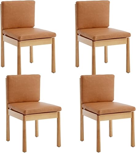 Miniatura 17 de Juego de 2 sillas de comedor blancas | Sillas laterales rústicas tapizadas de piel sintética para comedor Madera blanca Pu-natural,Beige Lino-Negro