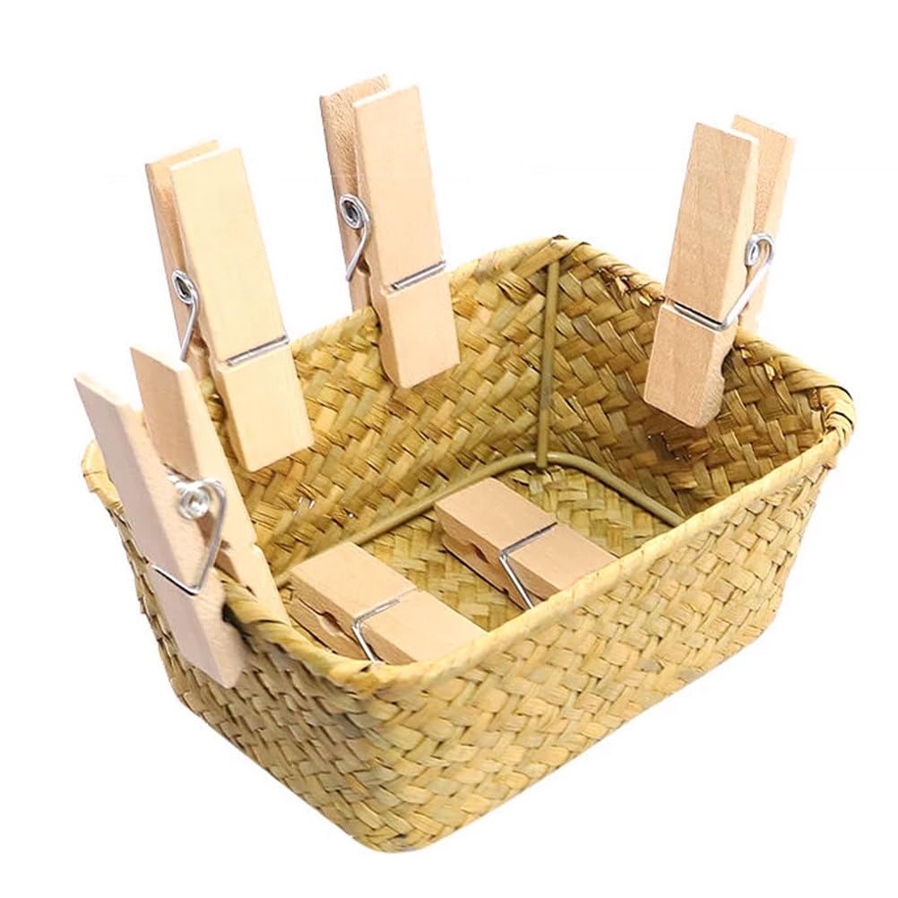 ttnmrc Montessori Clothespin Work Set, Toddler Fine Motor Skill Training Toy, Natural Woven Basket with Wooden Clothespins