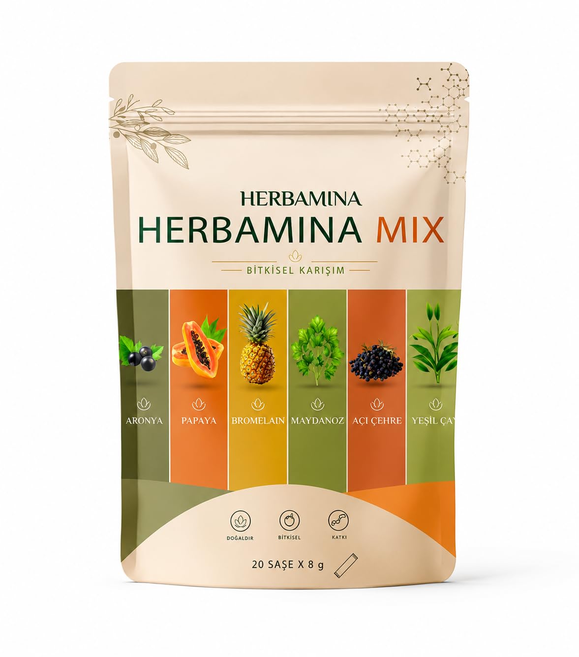 Herbamina Mix Bitkisel Karışım 2er Pack – 2 x 20 Sachets Kräutergetränk Pulver | Türkischer Bitki Çayı Mix | Frucht- & Pflanzenextrakte | Heiß & Kalt Genießbar |