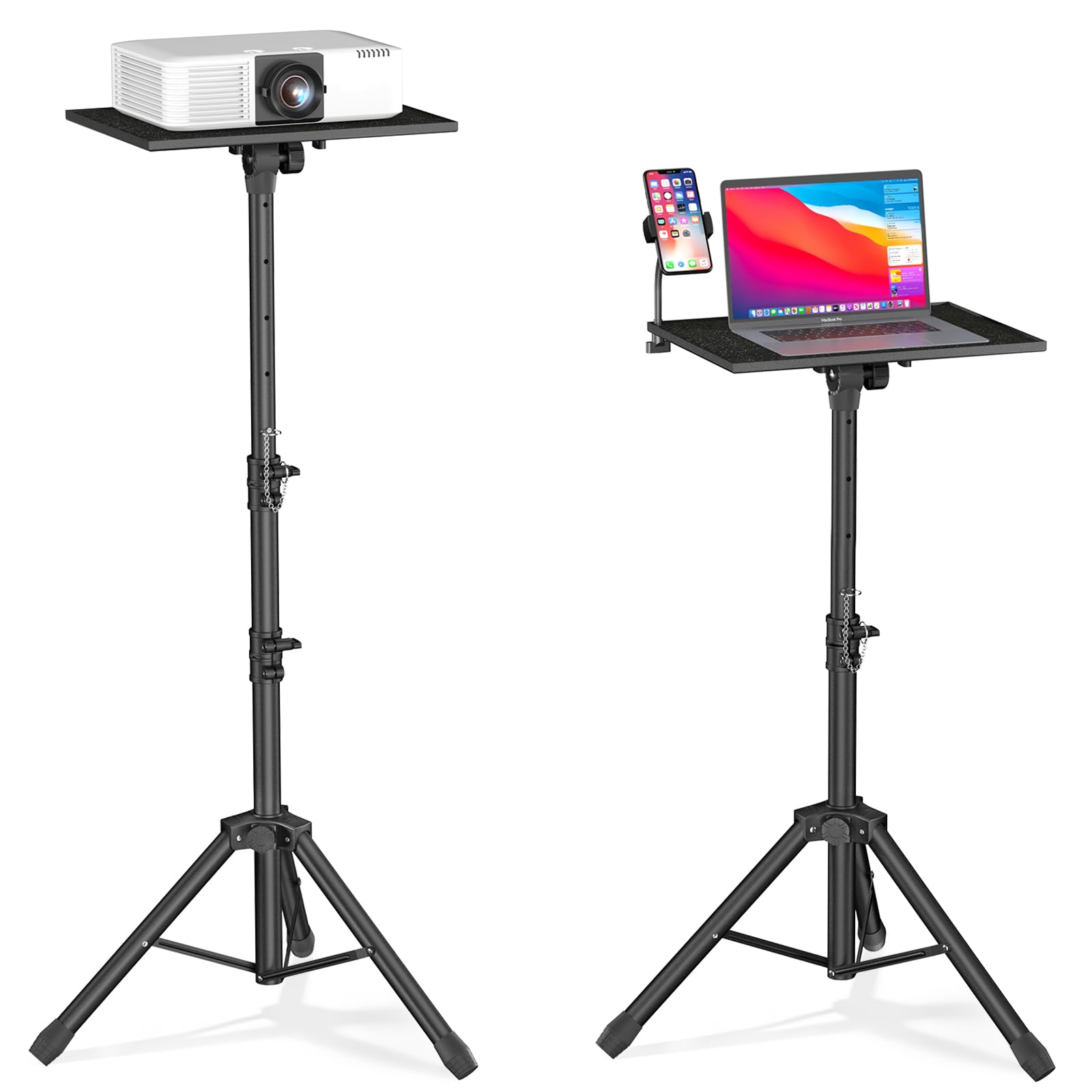 Projektor Stativ von 91 bis 119 cm, Höhenverstellbarer Laptop Stativ mit Gooseneck Telefon Halter, Universal Projektor Stativ für Heimkino, Bühne, Büro, DJ Racks