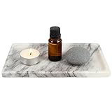 White Marble Vanity Tray – Rectangular Natural Stone Organizer for Bathroom, Perfume, Makeup, Jewelry, Dresser or Entryway