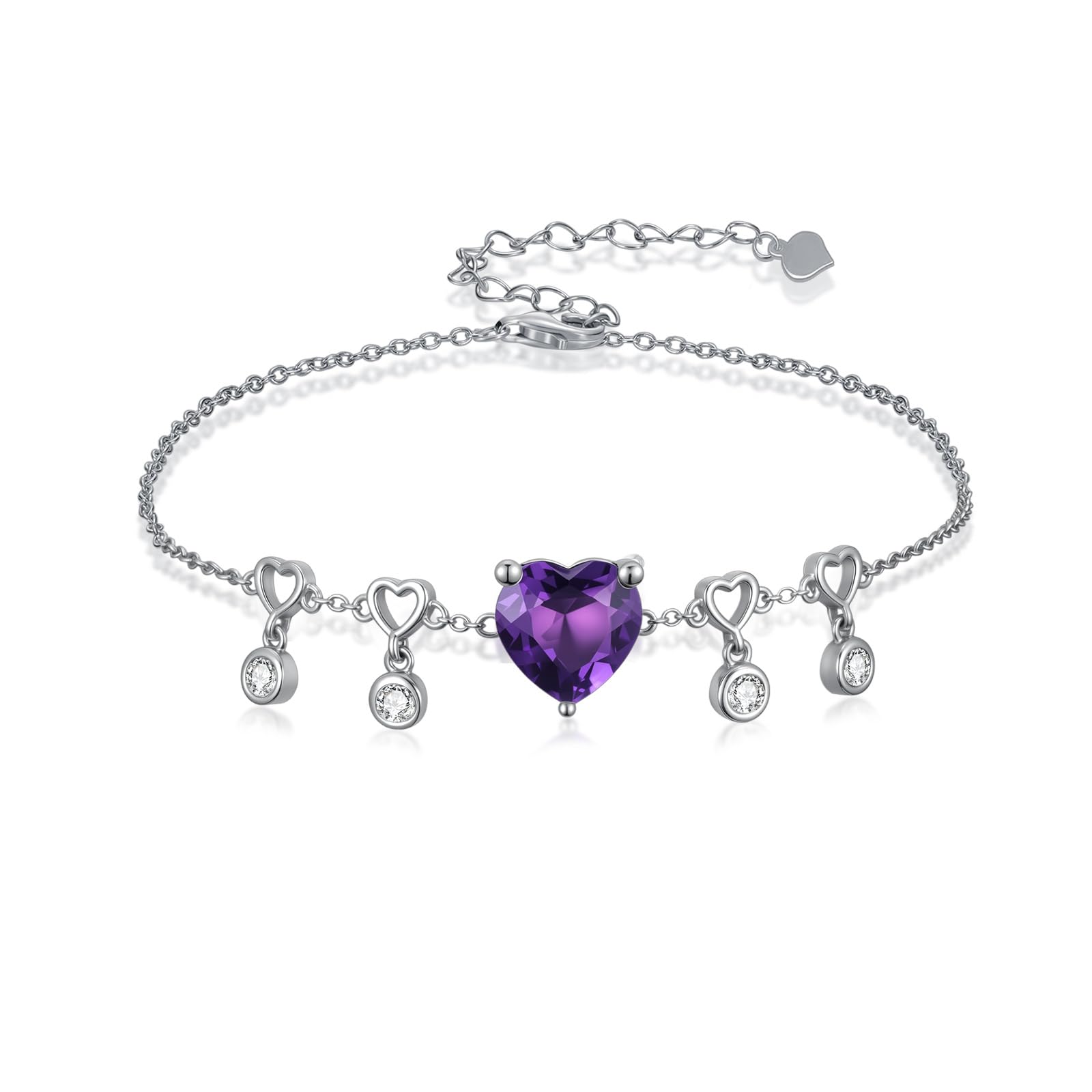 Bracelet breloque cœur argent 925 et cristal violet réglable