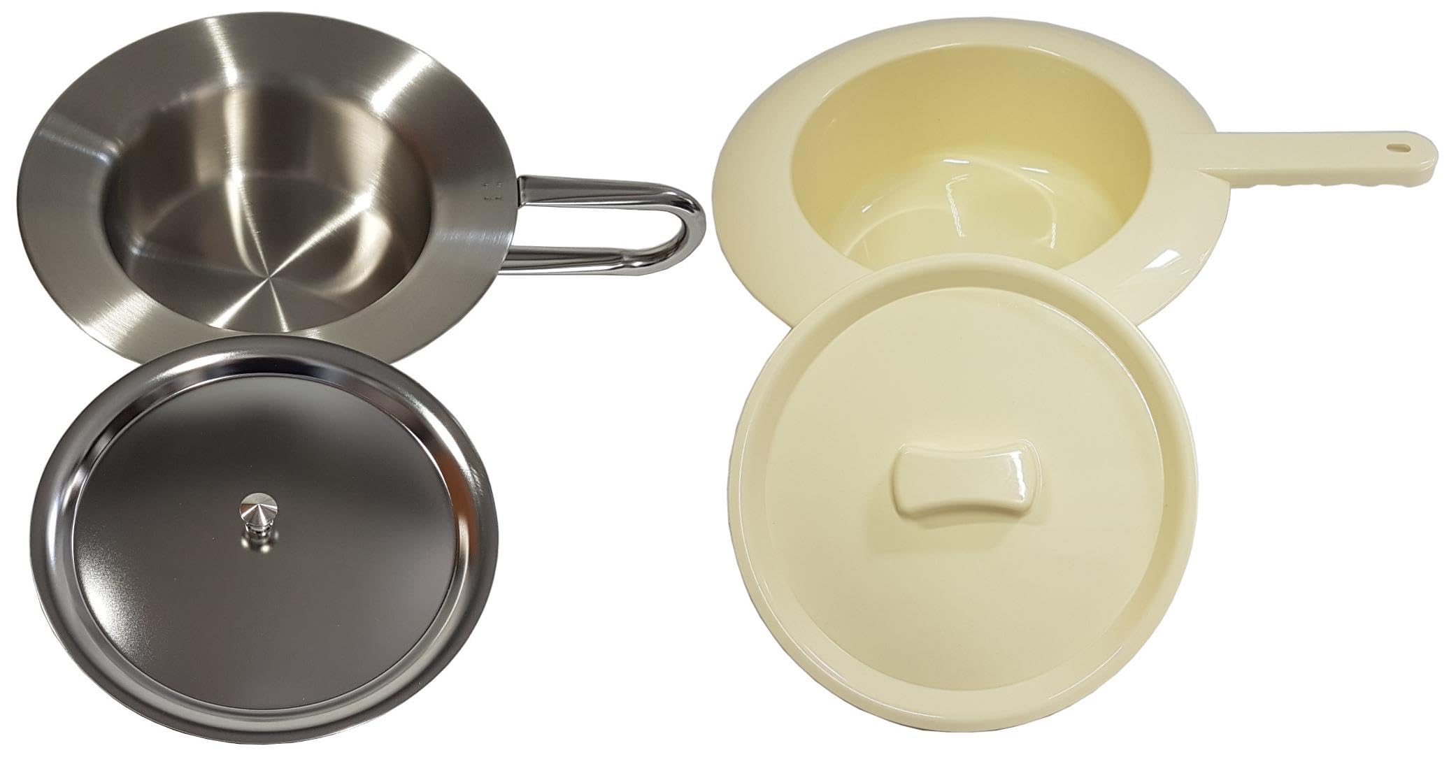2x FabaCare Medizinische Pflege-Bettpfanne für Erwachsene aus Edelstahl und Kunststoff, Bettpfanne, Toilettentopf, Mobile Toilette, Zimmertopf, Stechpfanne, Töpfchen, Stechbecken, Nachttopf Doppelpack