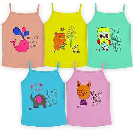 Kids Cotton Multicolored Camisole Pack of 5