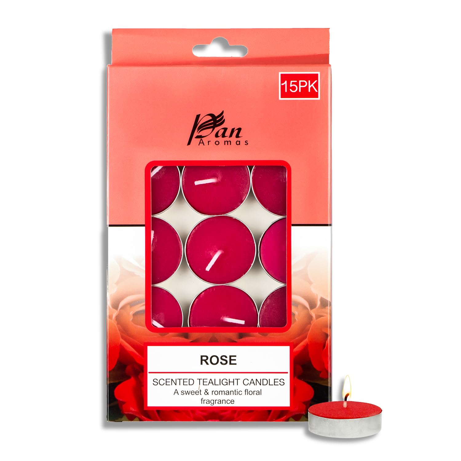 Pan Aromas - (Rose) Scented Tealight Candles| Pack of 15| Long Burning Tealight Scented Candles for Home, Office & Gifting - 2.5 hrs to 3 hrs Burn Time