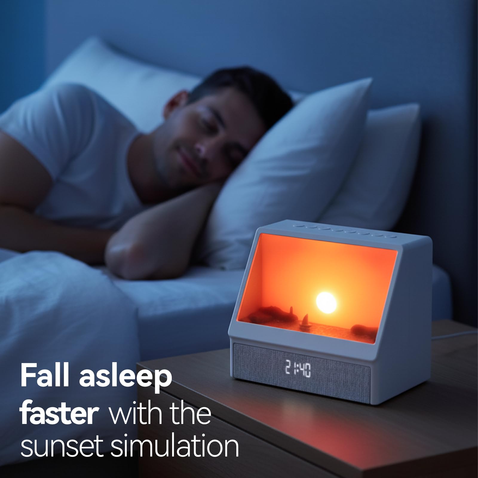 Lichtwecker Tageslichtwecker mit Fernbedienung, Bluetooth Wake Up Light Sonnenaufgang, Digital Weißes Rauschen Soundmaschine mit 6 beruhigende Klänge in 5 Helligkeit, 10 farbige Licht