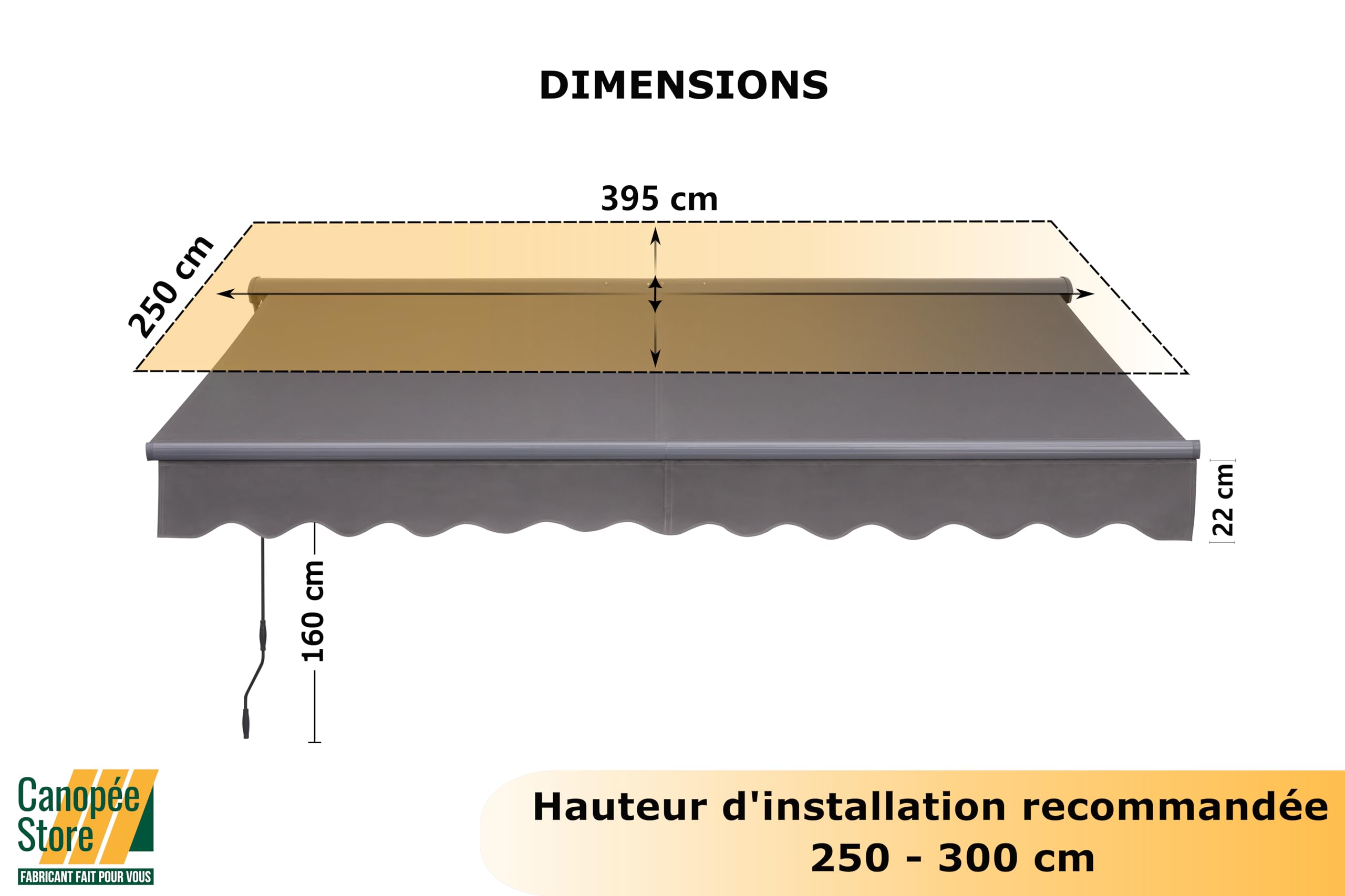 Canopée Store Banne Manuel Semi Coffre Gris 4 x 2.5m – Store Rétractable pour Terrasse, Balcon et Jardin – Manivelle à Gauche – Aluminium et Polyester 280 g/m²