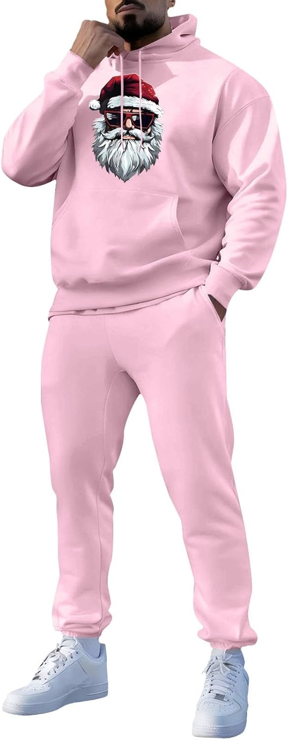 Santa Sweat Suit Men 2 Piece Tracksuit Santa Head Hoodies and Sweatpants Sets Casual Xmas Jogger Set