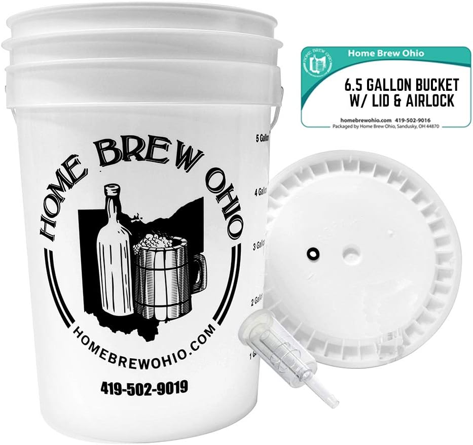 Home Brew Ohio 6.5 Gallon Fermenting Bucket with Grommeted Lid and Three-Piece Airlock