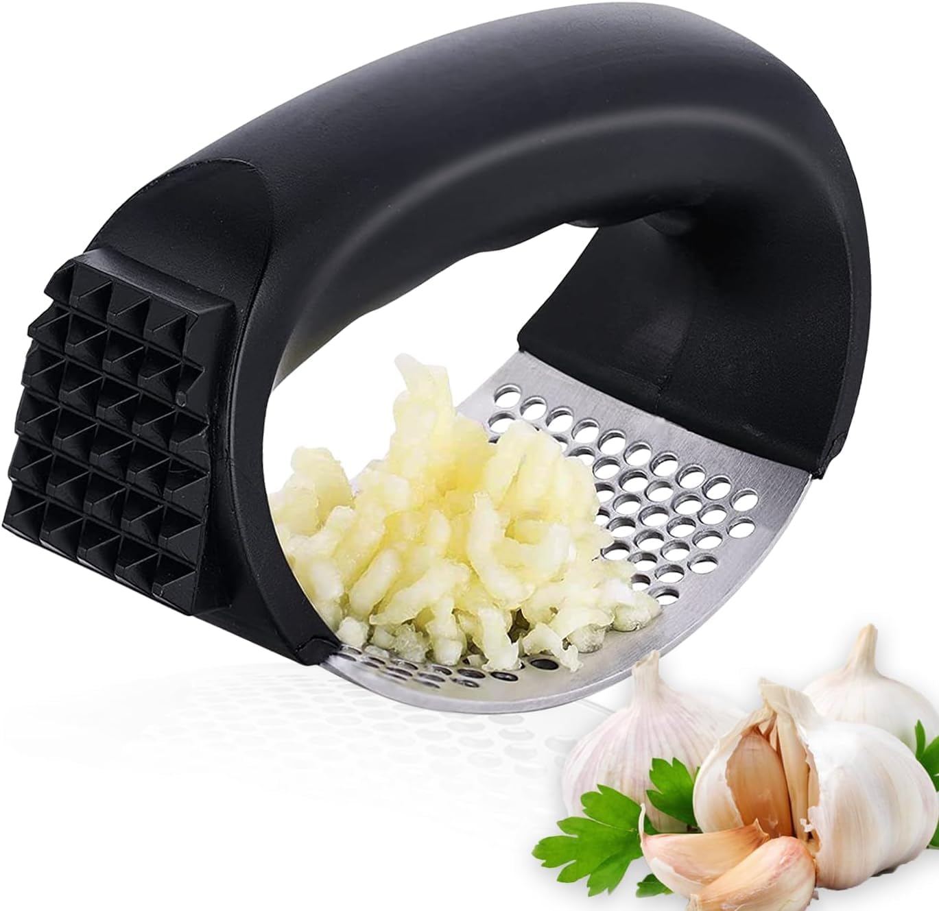 Shinzy Garlic Press Rocker Super Easy to Use & Clean Stainless Steel Garlic Crusher & Mincer Chopper Foodgrade Heavy Duty Garlic Presser Durable Kitchen Gadgets
