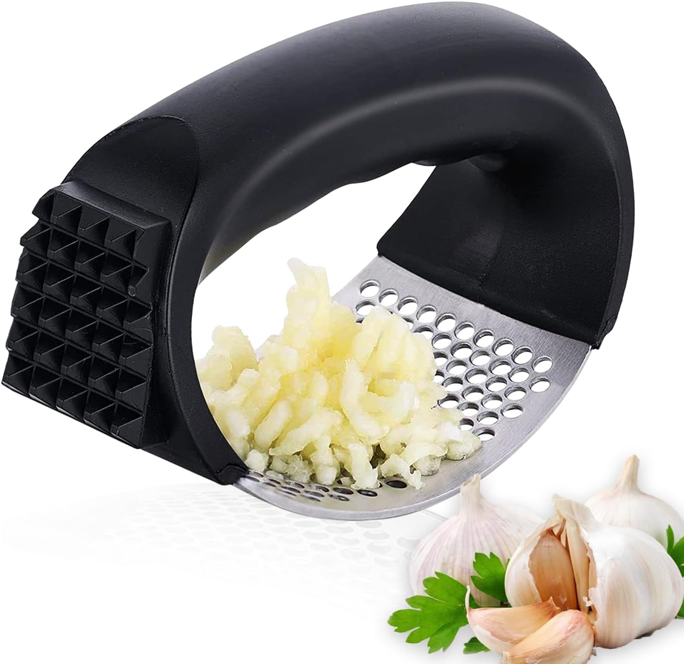 Garlic Press Rocker Super Easy to Use & Clean Stainless Steel Garlic Crusher & Mincer Chopper Foodgrade Heavy Duty Garlic Presser Durable Kitchen Gadgets