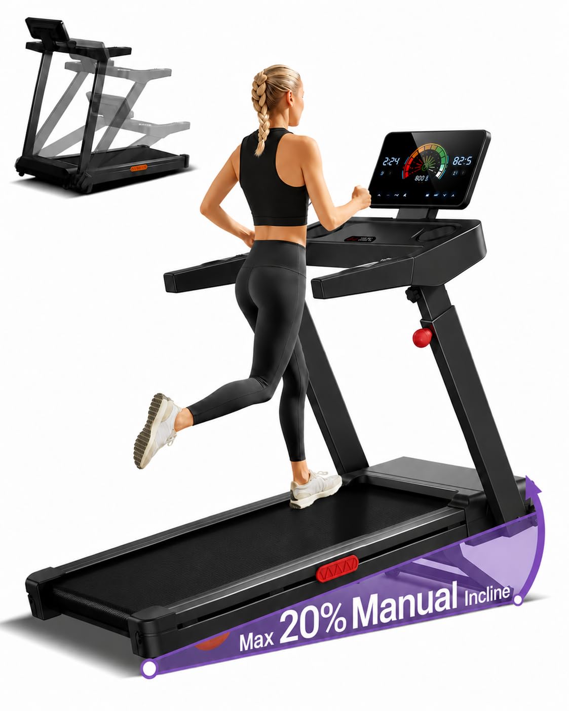 3.5 HP Treadmills for Home with 20% Incline, 14KM/H Foldable Treadmill