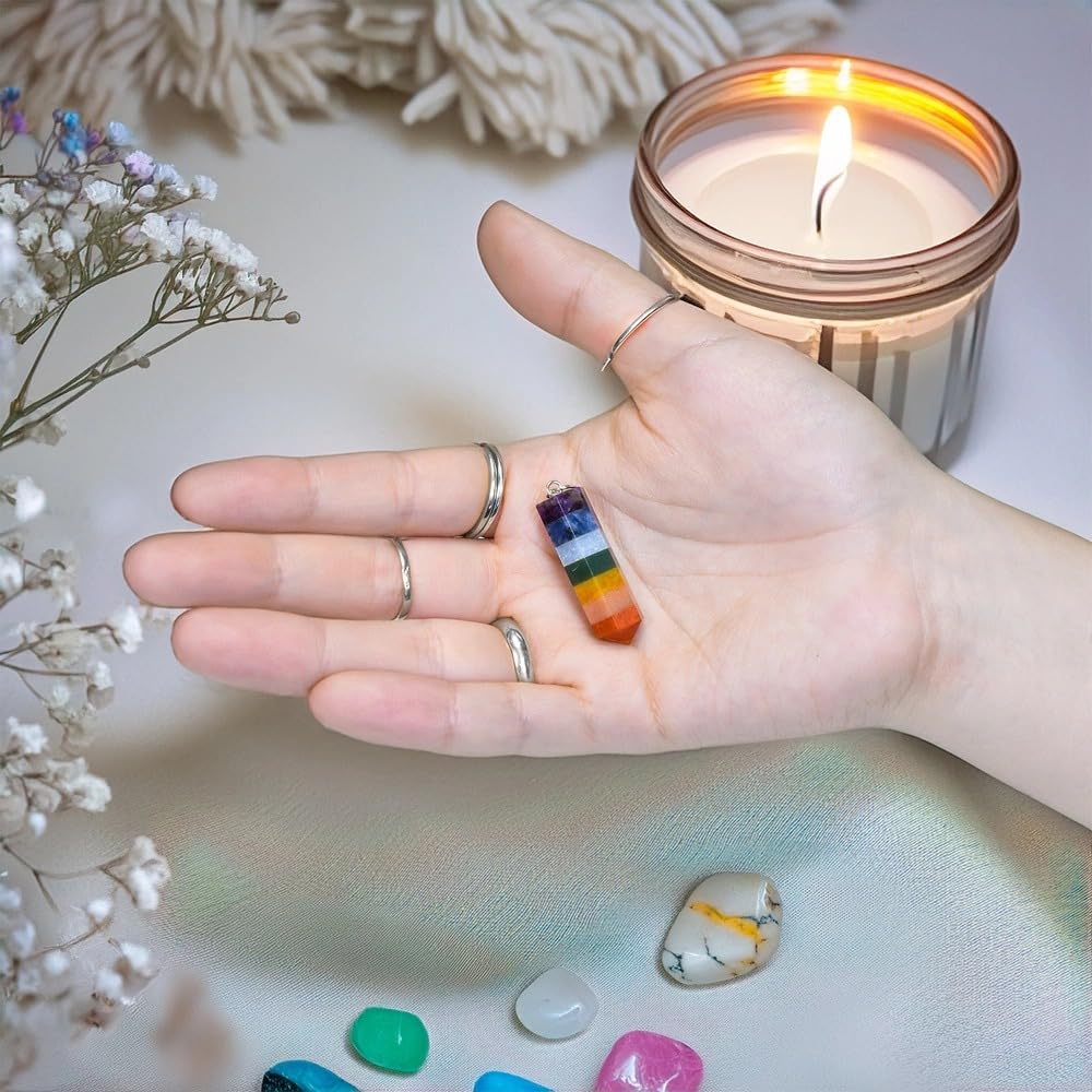 Set Esoterico per Meditazione e Chakra – Palo Santo, Salvia Bianca, Muschio Abalone, Candela 7 Chakra, Bracciale e Ciondolo con Pietre Naturali – Regalo Spirituale