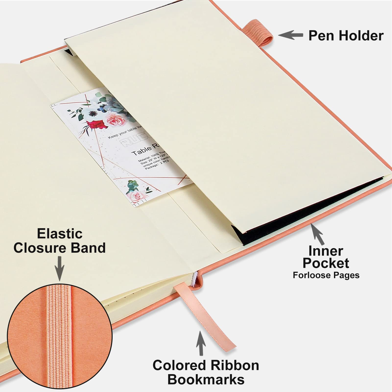 Daofary Gepunktetes Tagebuch-Notizbuch mit Stifthalter, A5 Punktraster Notizbuch mit 160 Seiten, 100 g/m² dickes Papier, Hardcover gepunktetes Tagebuch mit Tasche, 21,3 x 14,5 cm (Rosa)