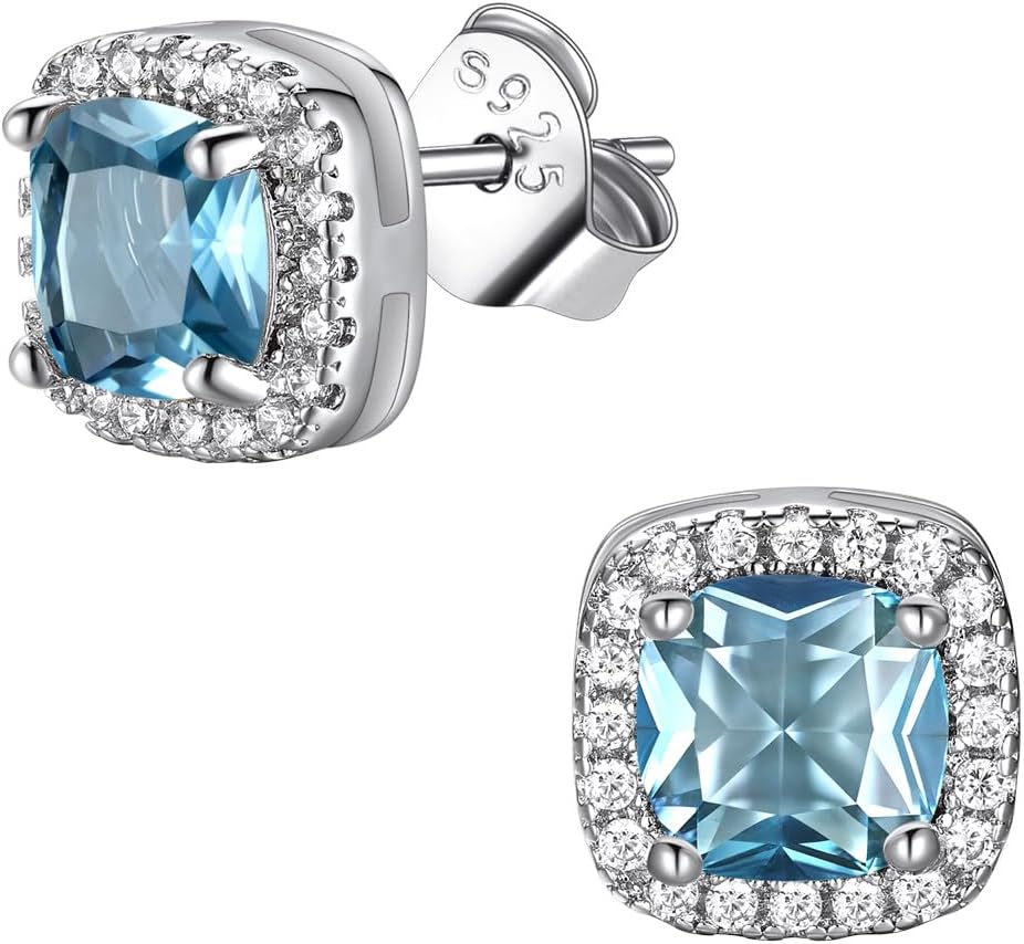 FindChic Birthstone Earrings for Women, Round/Heart/Square/Teardrop Earrings with 925 Sterling Silver Posts & Push Backs, Hypoallergenic Studs with Cubic Zirconia, 12 Months Jewelry with Gift Box