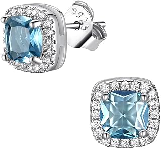 Birthstone Earrings for Women, Round/Heart/Square/Teardrop Earrings with 925 Sterling Silver Posts & Push Backs, Hypoallergenic Studs with Cubic Zirconia, 12 Months Jewelry with Gift Box