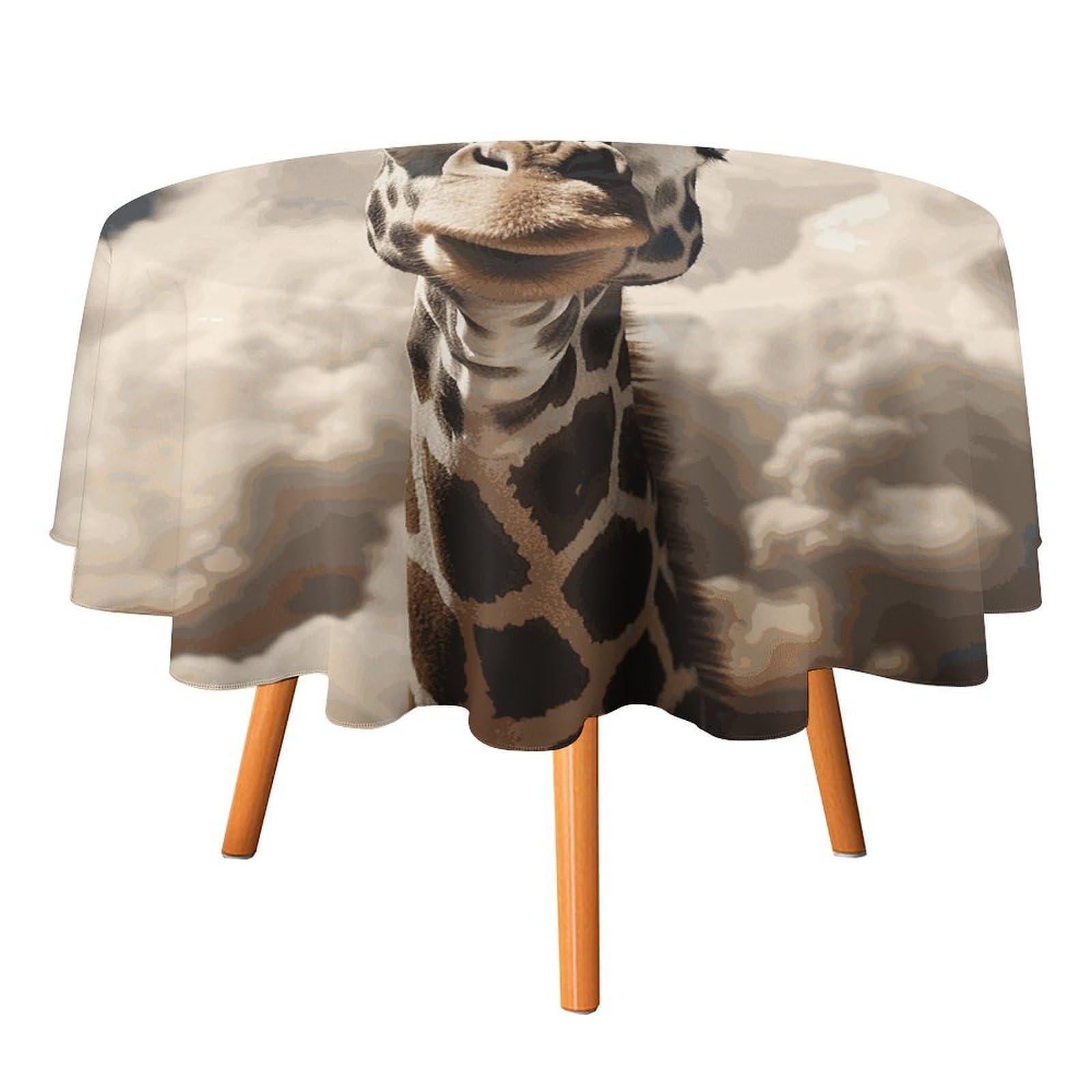 Fekiloot Style Giraffe In The Clouds Round Tablecloth - Heavy Duty And Washable,Polyester Decorative Fabric Table Cover,Tablecloths For Kitchen Dining, Wedding, Birthday Party50x50in