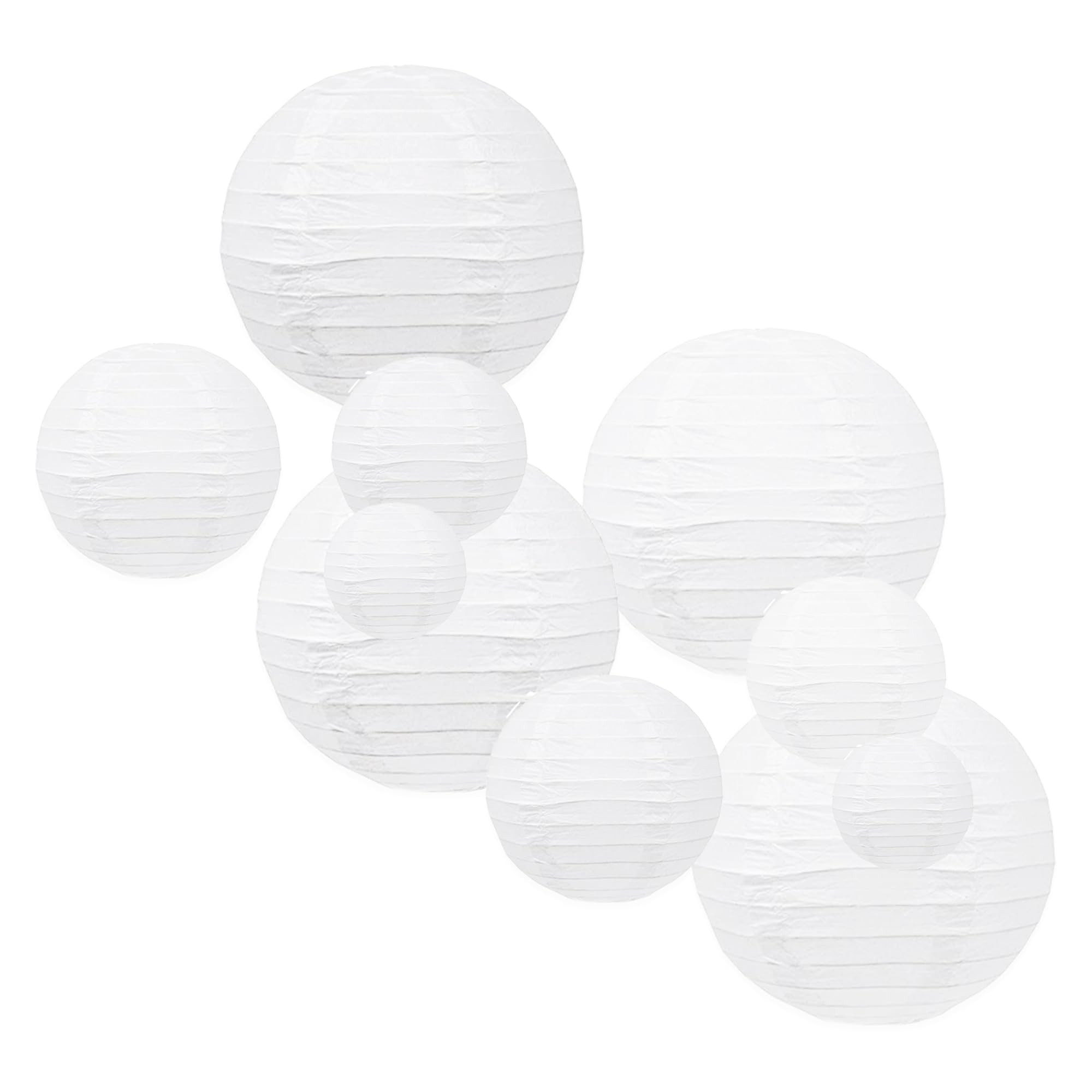 Mudra Crafts White Paper Lanterns Wedding Party Decorations - Mixed 10 Round Hanging Ceiling Lanterns, 10 Pack, Decorative Lamp Shades