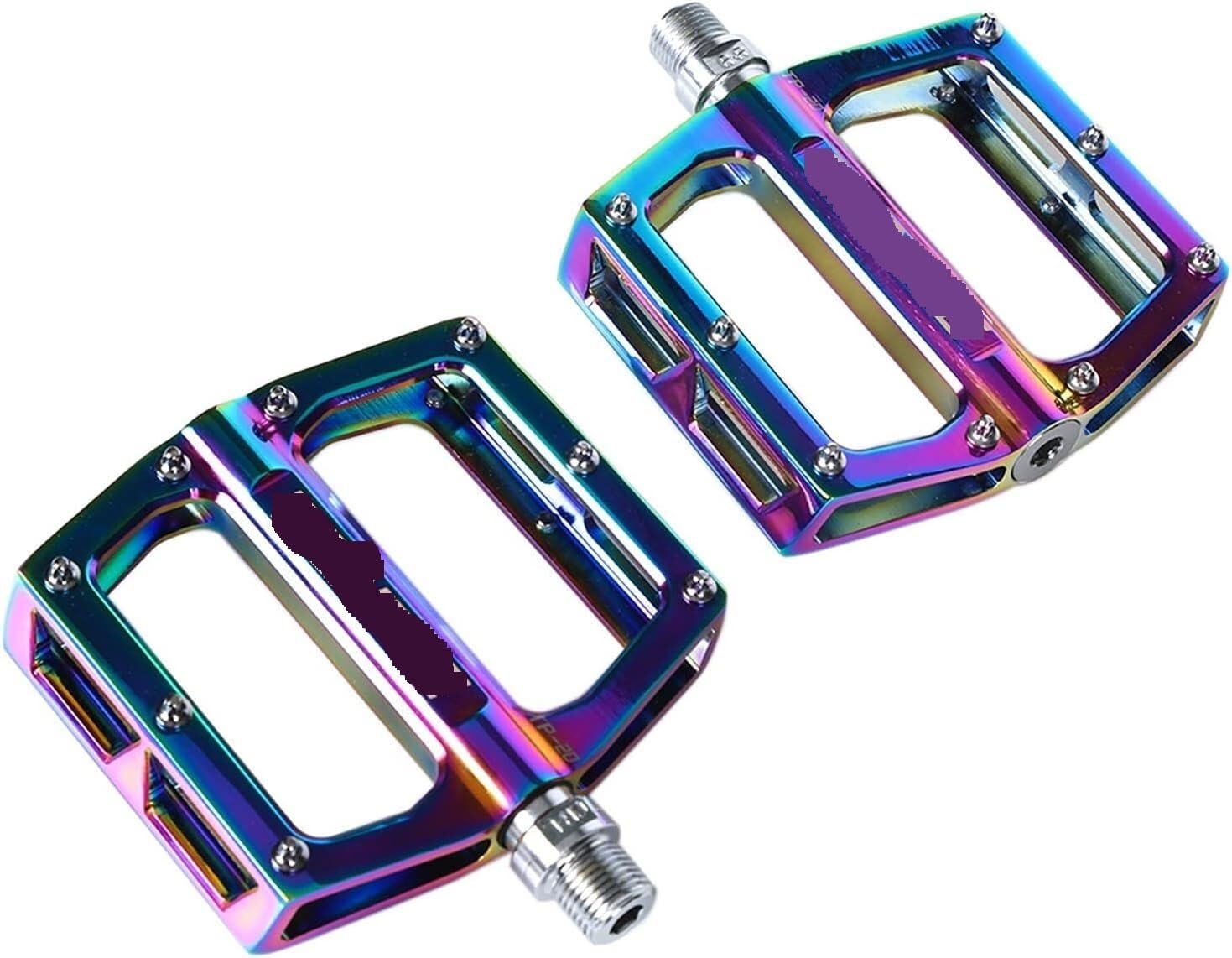Fahrrad-Pedale,Mountainbike-Pedale, Fahrradpedale, Oil Slick Mountain MTB-Plattform, Aluminium, Straßenlager, rutschfest, zusammenklappbare Fahrradteile (Color : Rainbow)