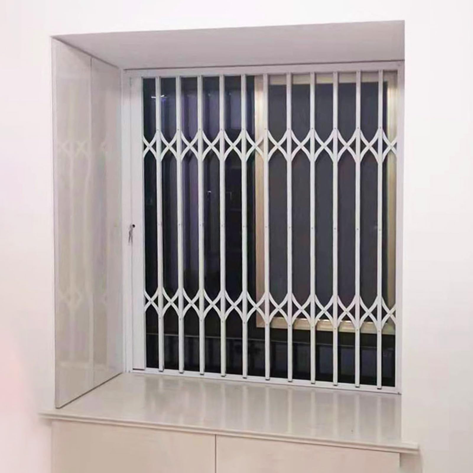 Griglia di sicurezza per finestre, regolabile, bloccabile, protezione antifurto per uso interno ed esterno, barriera di sicurezza pieghevole, per balconi e cantine (larghezza 120 x altezza 180 cm)