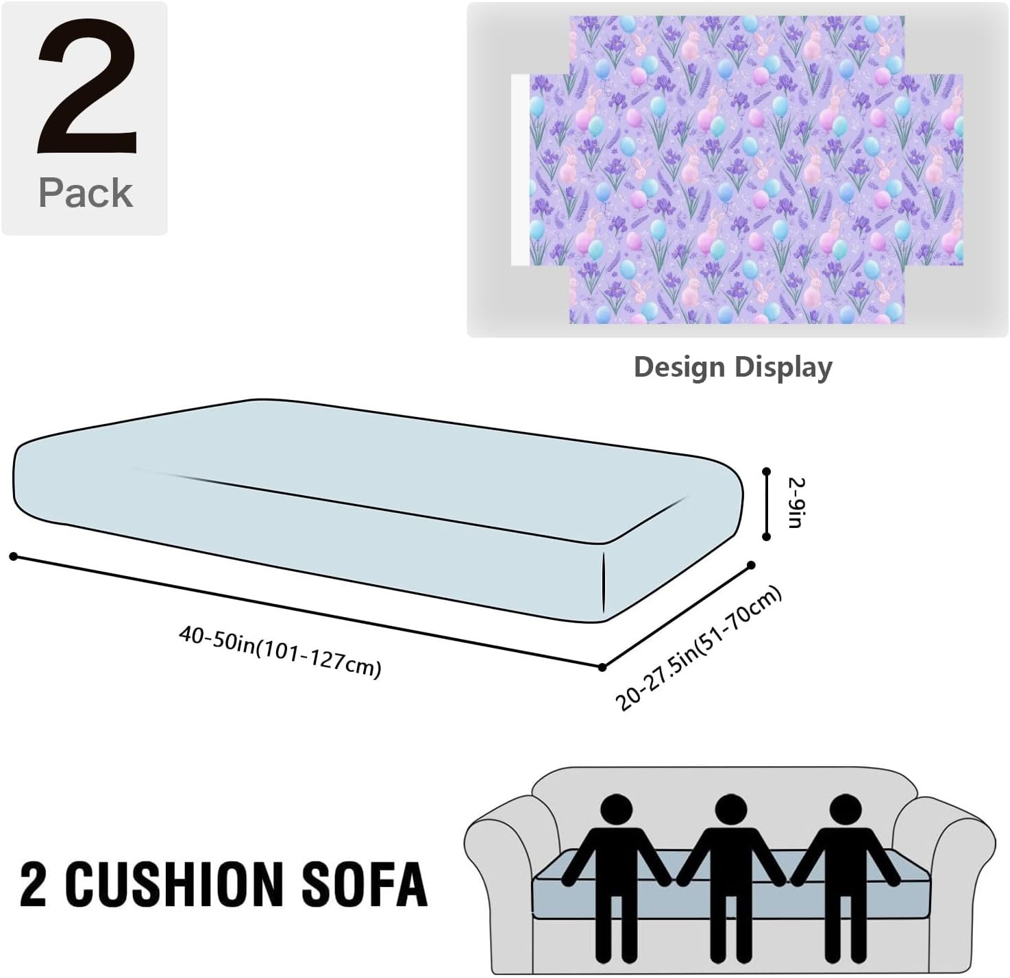 Pastel Bunny Bloom Loveseat Covers Couch Covers for 2 Cushion Couch, 2-Piece Stretch Sofa Slipcovers Anti-Slip Washable Furniture Protectors for Dogs Pets