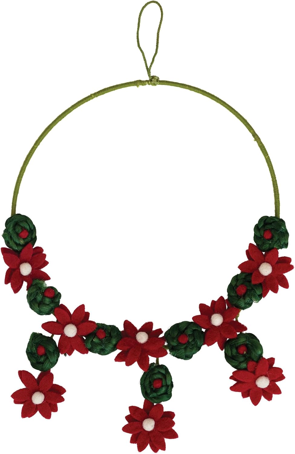 Creative Co-Op Handmade Wool Felt Flower Wreath, Red and Green