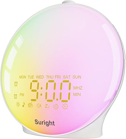 Suright Simulateur d'Aube et Réveil Lumineux avec Radio FM et Sons de la Nature