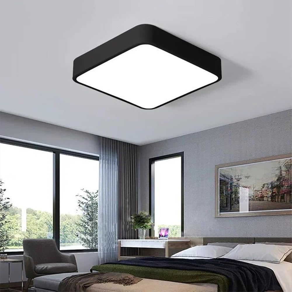 Nowoczesna kwadratowa lampa sufitowa LED 61 cm (24 cale), możliwość ściemniania, 64 W, czarna, do salonu lub sypialni.
