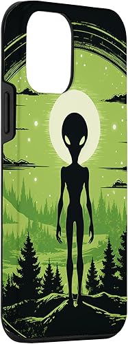 Vista 30 de iPhone 14 Pro Cute Green Alien Head UFO Space Face Alien Case