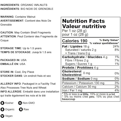 Organic California Walnuts Halves & Pieces, 8 Ounces – Non-Gmo, Raw, Unsalted, Shelled, Vegan, Kosher, Sirtfood, Bulk Snack. High In Omega-3 Fatty Acids, Protein. Great For Baking, And As A Topping. #TOP3
