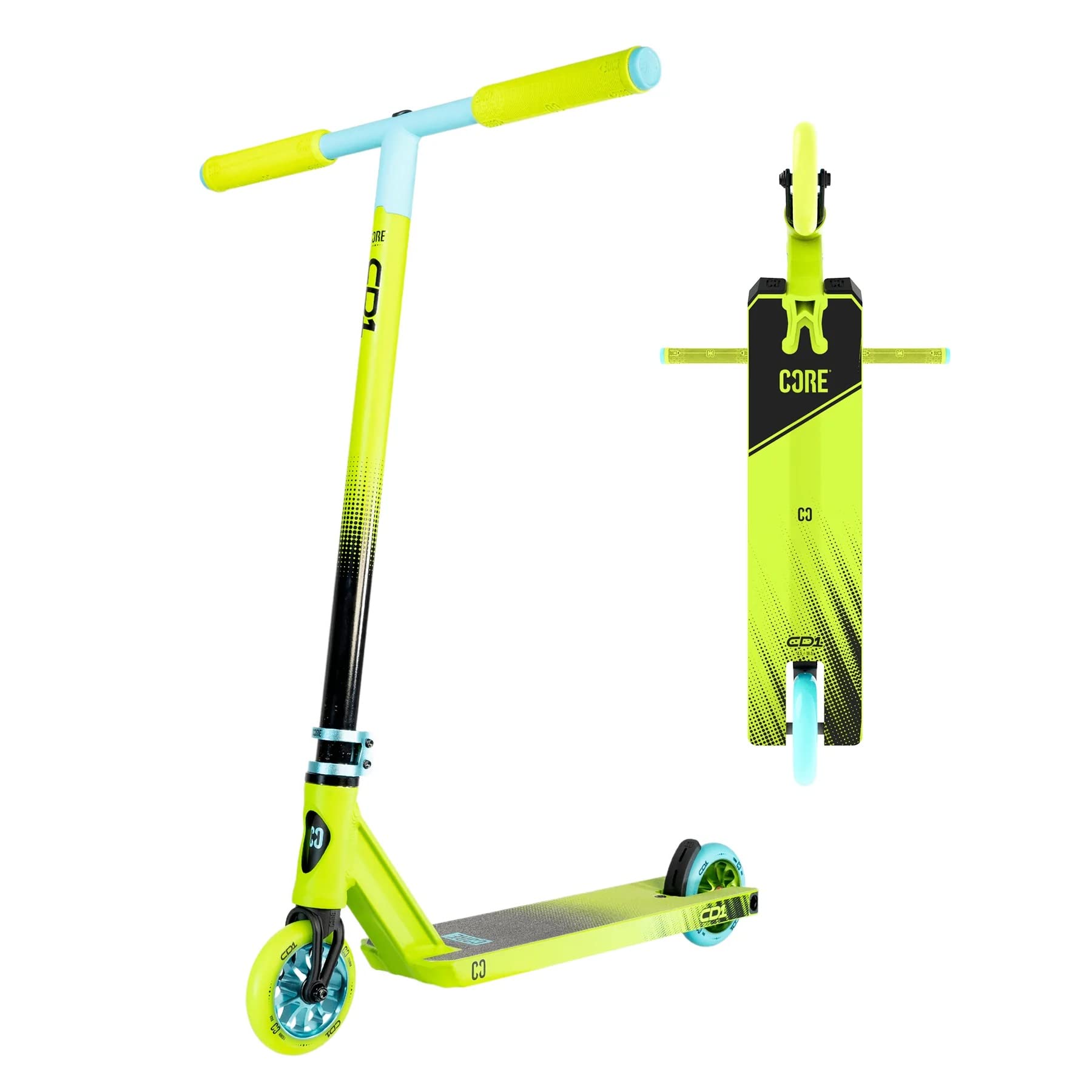 CORE CD1 Stunt Scooter - Pro & Kids Scooter, Ages 8-12, Freestyle, Skatepark Perfect for Beginners Boys & Girls (CD1 - Lime/Teal)