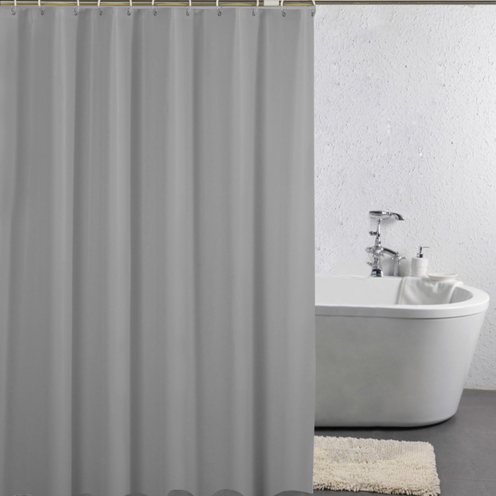 Rideau douche 200x240 gris anti moisissure pour en finir avec l'eau sur le sol de votre salle de bain