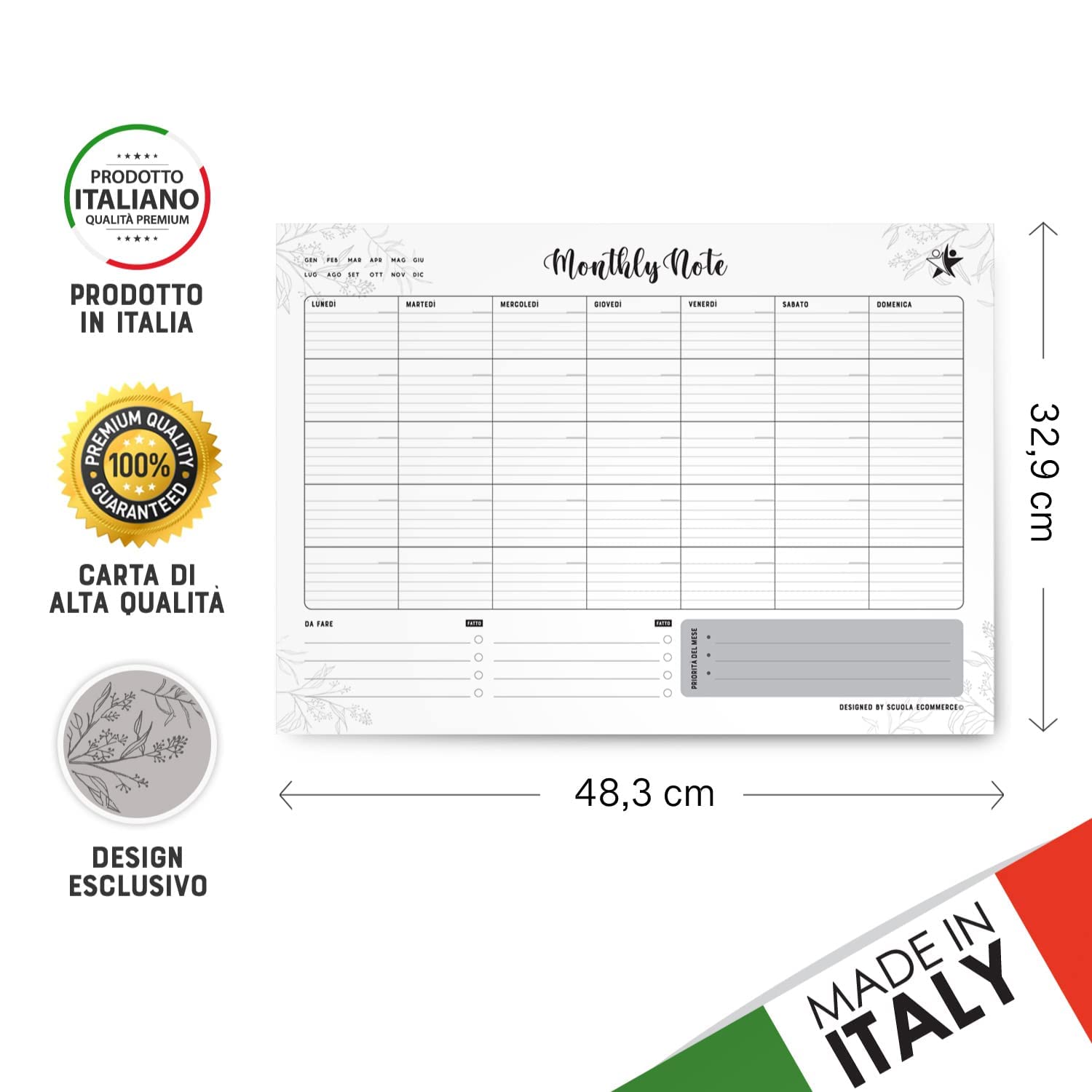 Scuola Ecommerce Planner Mensile Monthly Note 18 Fogli a Strappo Planning Mensile A3+ Per Ufficio, Scuola, Casa Planner Mensile Scrivania - To Do List Planner Appuntamenti, Priorità - 32,9x48,3cm